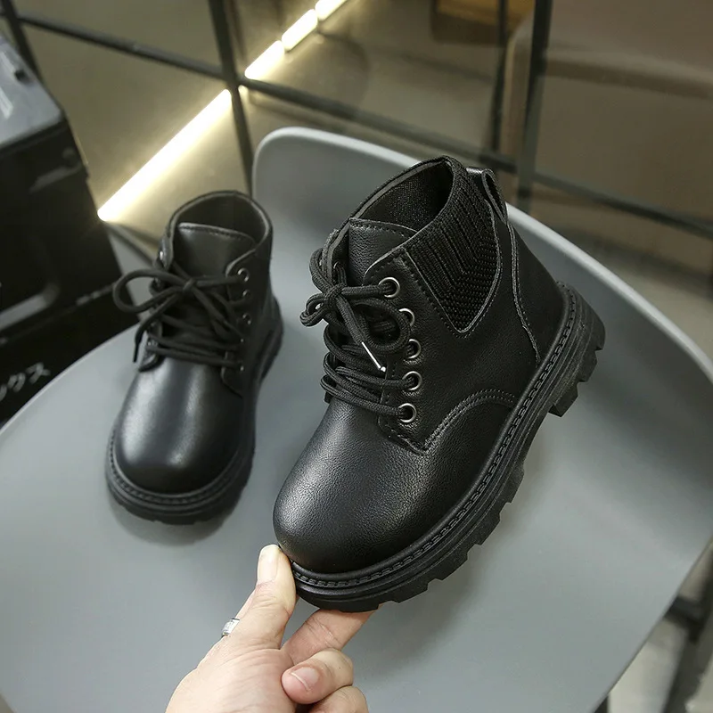 

21-32 модные детские ботинки до щиколотки для маленьких мальчиков и девочек, весенне-осенние зимние кожаные туфли для девочек, детские эластичные короткие сапоги