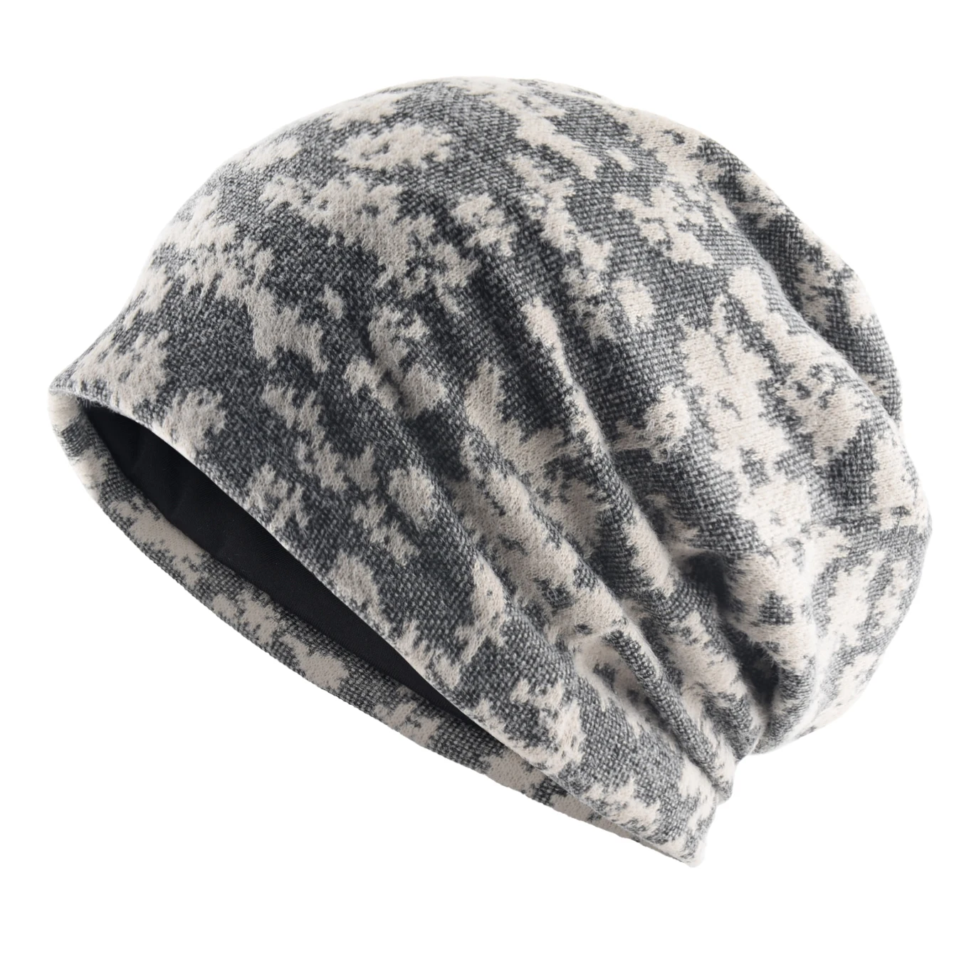 Women Vintage Camo Jacquard Knit Slouchy Beanie Double Lined Soft Warm Slimming Hat Autumn Winter Street Sleep Chemo Maternity