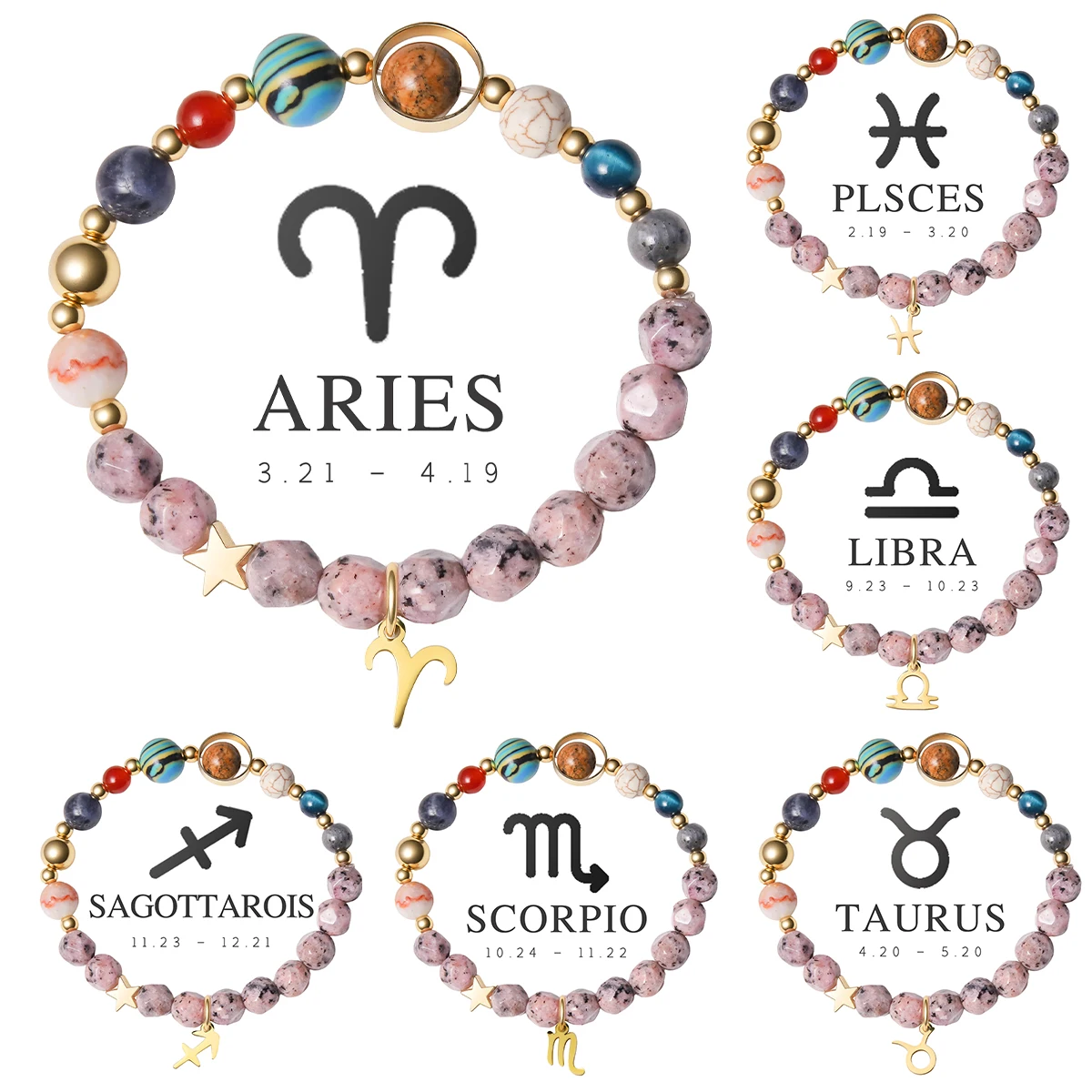 

12 Zodiac Signs Natural Stone Bracelets Cancer Virgo Sagittarius Aries Couple Bracelets Friendship Gift Bracelets Jewelry