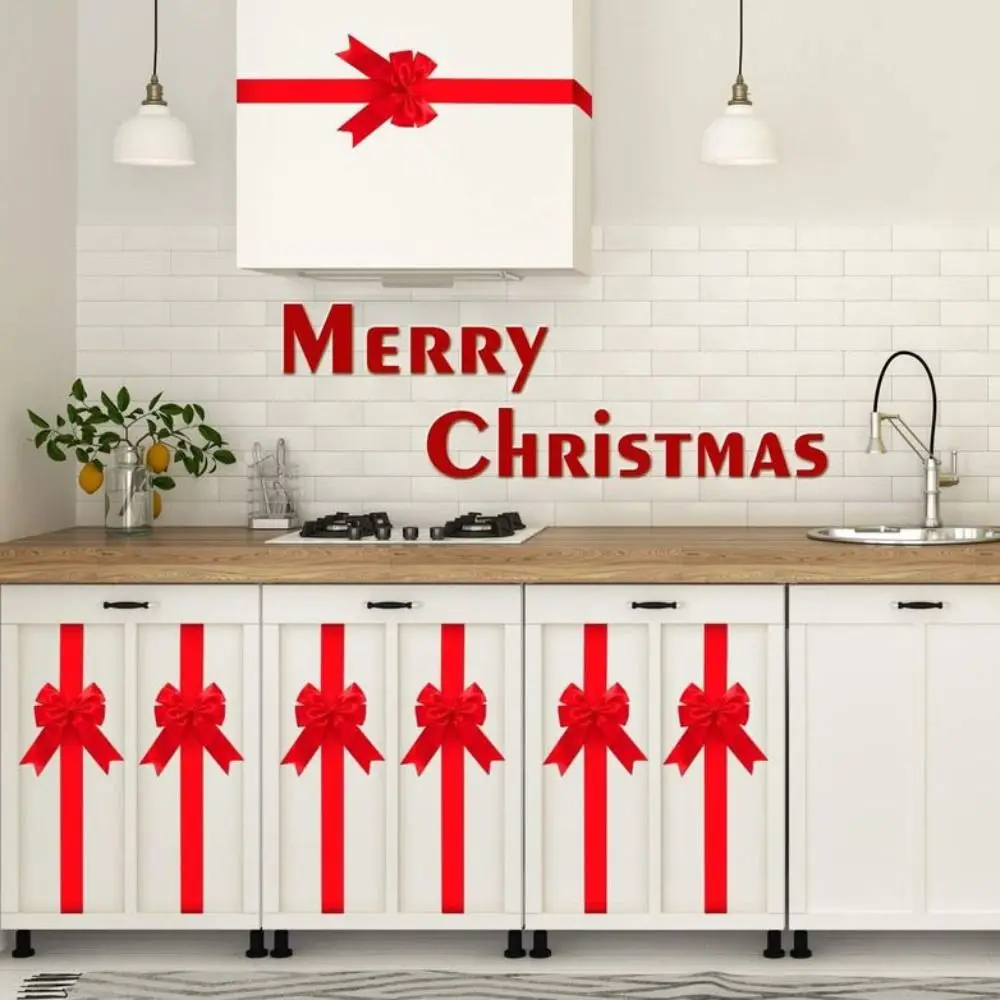 Creative Large Size Christmas Cabinet Door Ribbon Bow Self-adhesive Green/Red Gift Wrapping Bow Window Bow Outdoor