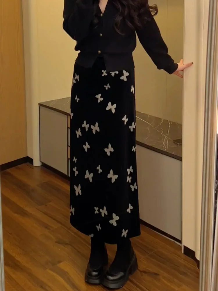 

Юбка-обертка из вельвета с принтом, длинная, в стиле ретро, для осени и зимы, новинка, женская мода больших размеров