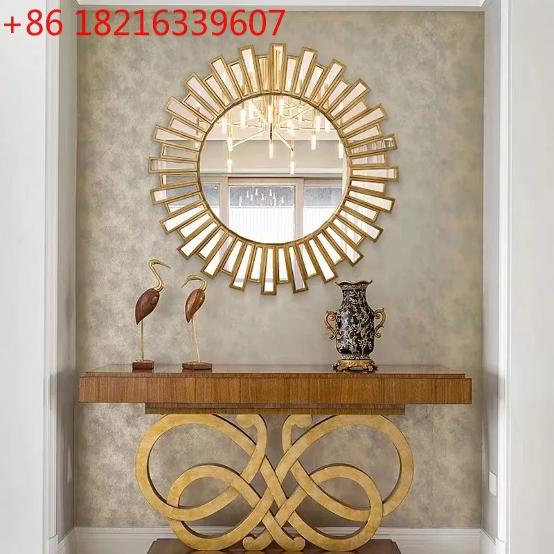 YAO champagne gold round mirror decoration living room bathroom high definition high end hanging mirror modern