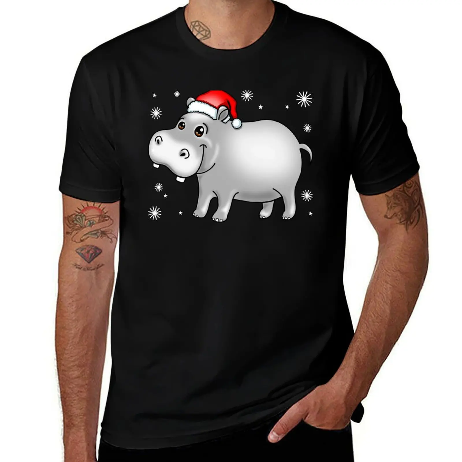 

Cute Hippo For Christmas Hippopotamus T-Shirt anime clothes street wear tees cute clothes vintage t shirt men