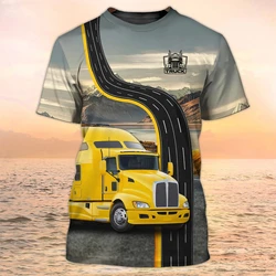 Nieuw Trucker Shirt Heren T-Shirt 3d Truck Print Uniform Korte Mouw Tops 2024 Harajuku Kleding Zomer Ronde Hals Oversized Pullover