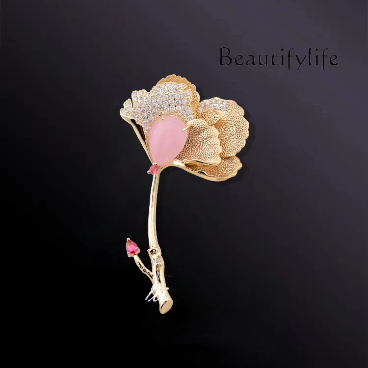 Exquisite high-end corsage premium sense natural luxury brooch retro ginkgo leaf accessories birthday gift