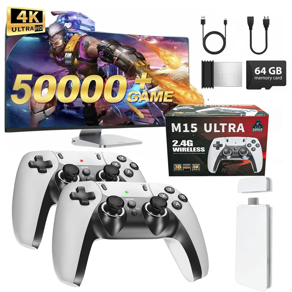 Más de 40000/50000 juegos, consola de videojuegos M15 Ultra, almacenamiento de 128 GB, controlador inalámbrico, salida HD, emulador de PS1, puerto para dos jugadores
