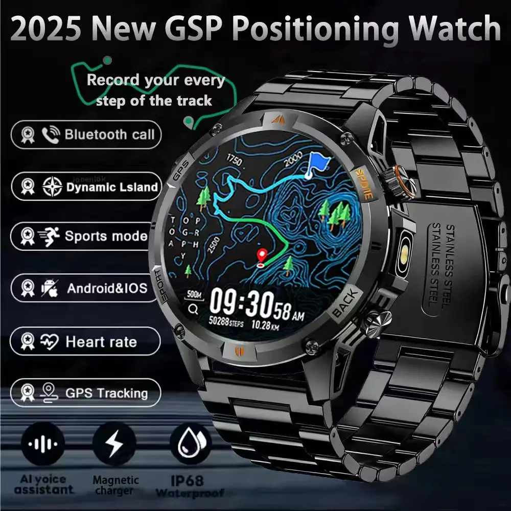 

New Outdoors Military Built-in GPS Smart Watch Men Dual-Band Waterproof Compass Altimeter HD AMOLED Screen Call Sports Bracelet