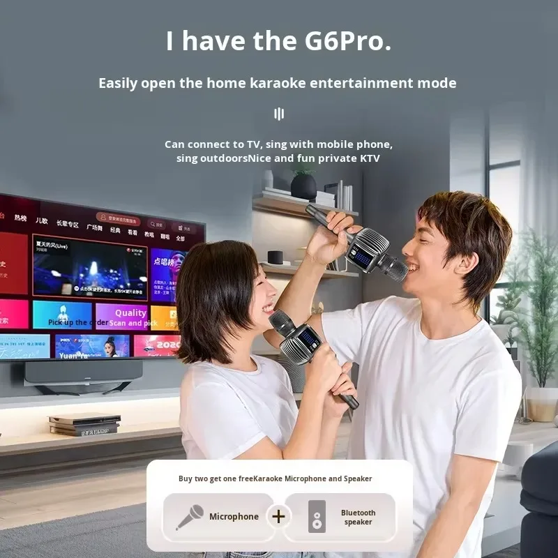 Hot Sale G6Pro Wireless for Bluetooth Karaoke Microphone Cardioid Integrated Audio Sound Card LED Display XLR Universal Home