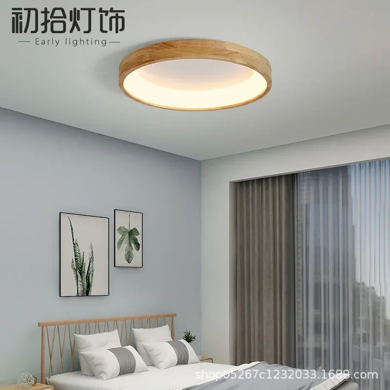 Log Led Ceiling Lamp Bedroom Ceiling Lights Closet Living Room Study Japanese Round Simple Solid Wood Indoor Decoration Luminary