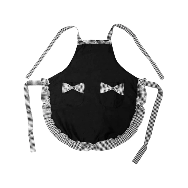 Crossed Back Tie Maid Apron Ruffled Apron Women Apron with Pocket Halloween Maid Apron Costume for Women Cosplay