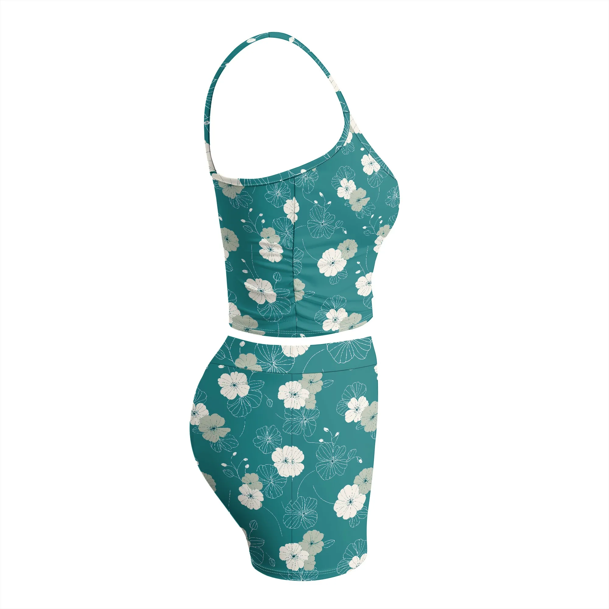 Floral Print Cami Top, Ditsy Flower Tank Tops, Summer Lounge Wear Set, Vacation Beach Outfits, Cute Pajama Shorts, S-2XL