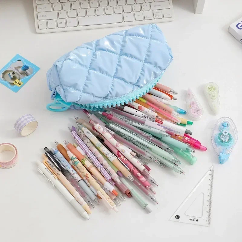 Soft Quilting ซิปขนาดใหญ่ดินสอ Kawaii PencilCase โรงเรียนเครื่องเขียนกระเป๋าขนาดใหญ่ความจุกระเป๋าปากกา