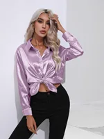 Chemise élégante en Satin Imitation soie pour femmes, manches longues, couleur unie, bureau, bouton à revers, vêtements pour femmes, automne/hiver, S-XXL 4