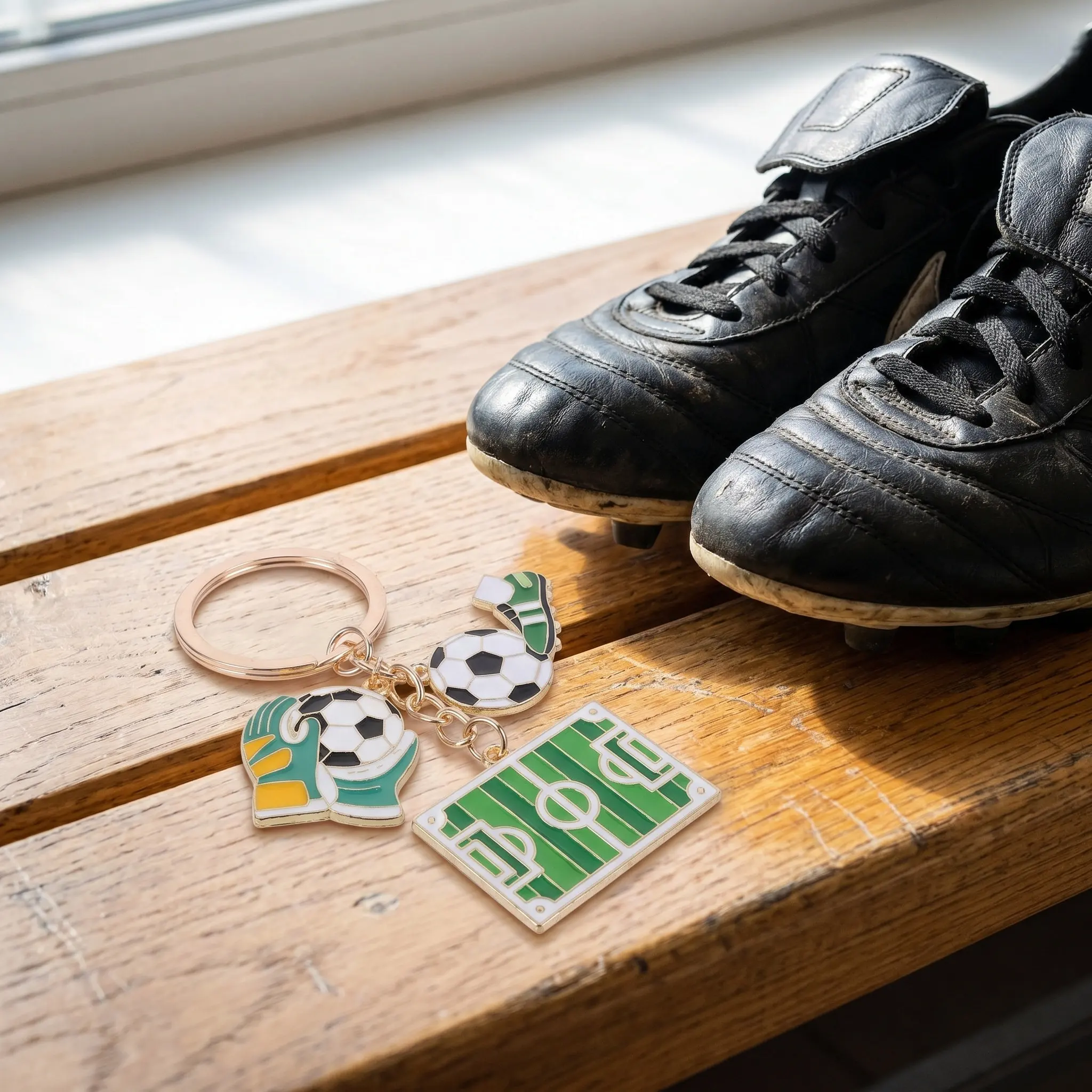 6Pcs Soccer Keychains Novelty Metal Football Charms Party Bag Fillers Sports Team Rewards Backpack Pendant Gifts