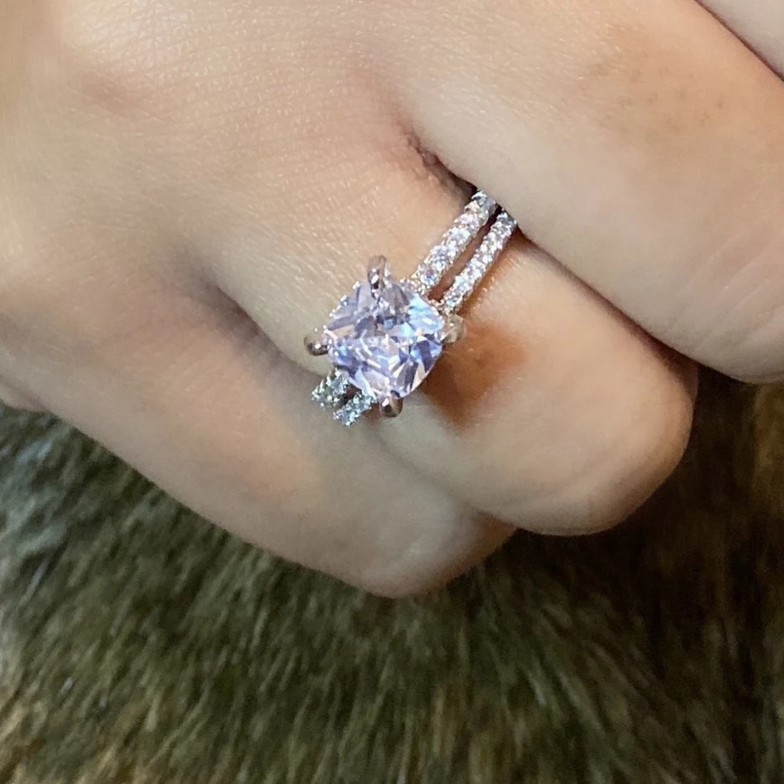 Inlay 2 Carat Cushion cut Simulated Diamond Ring 925 Sterling Silver Fine Jewelry Engagement Wedding Rings finger for Women