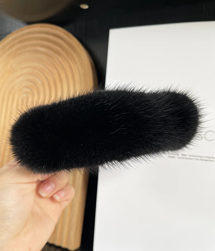 14cm Real Mink Fur Hair Clip Large Size Hairpin Barrettes For Women Girls Ponytail Temperament Clamps Hair Accessories