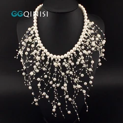 GGQINISI Imitation Pearls Chokers Necklace Pearl Earring Jewelry Sets for Women Engagement Party Statement Beaded Necklaces