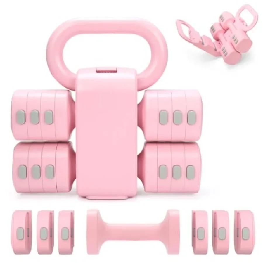 Adjustable 2-in-1 Convertible Kettlebell Dumbbells Set 4 in 1 Free Weights Dumbbell Set of 2 Each 2.2 3.3 4.4 5.5lb Quick Chang