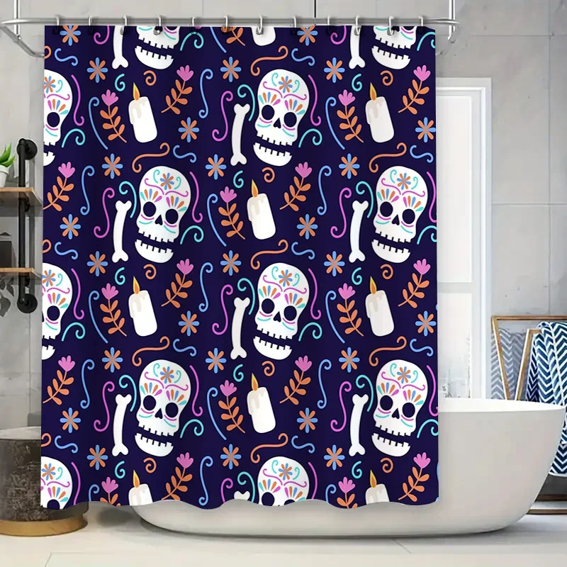 

Занавеска для душа с экзотическим дизайном черепа и скелета для декора ванной комнаты разных цветов. Идеальная идея подарка (фиолетовый).