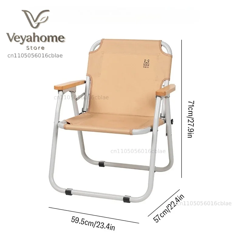 GERC Folding Camping Chair, Portable Outdoor Chair with Wood Armrests for Camping, Beach, Patio