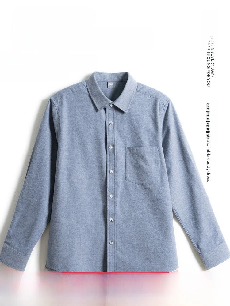 

Двусторонняя фланелевая рубашка с длинным рукавом для мужчин среднего и старшего возраста, весенне-осенняя, модная, в городском стиле, из хлопка и полиэстера.