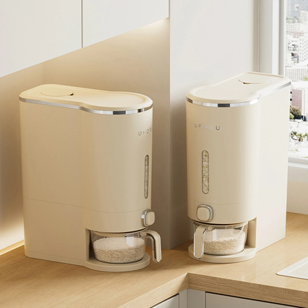 

Stylish Grain Dispenser Container Efficient Organization For Grains Multi-functional Rice Dispenser Cream white（5kg）