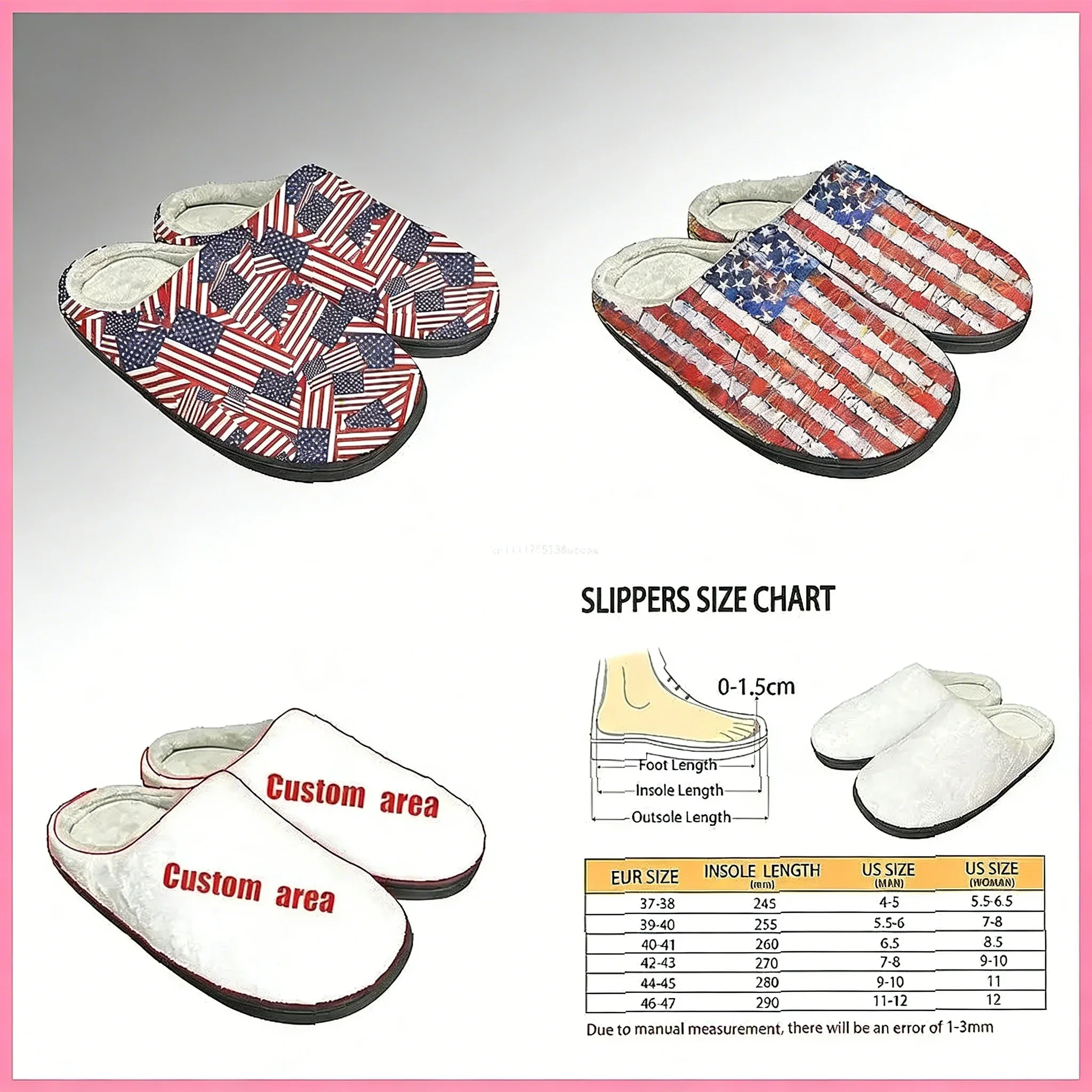 

Плюшевые тапочки с флагом США для взрослых, теплые и уютные домашние тапочки