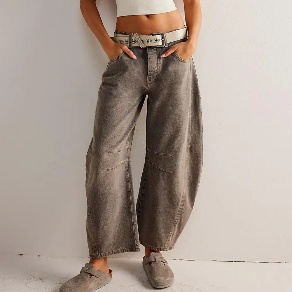 Jean Baggy à Jambes Larges en Denim pour Femme, Pantalon avec Poches et lèvent