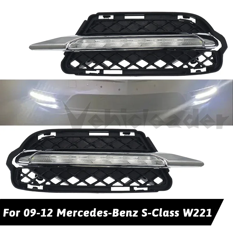 Fog Light Lamp Grille For Mercedes-Benz S-Class W221 2009-2012 Auto Front LED Bumper DRL Daytime Running 2218201756 2218201856