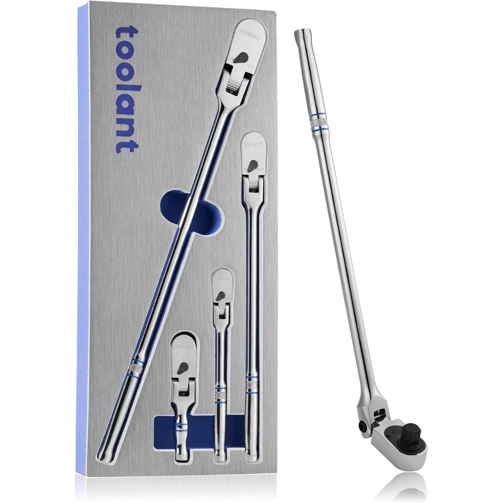 

4Pcs Flex Head Ratchet Set, 1/4“&3/8"&1/2" Drive Gear Wrench Compact Head Ratchet Wrenches, 90-Tooth Gear, 180° Flex