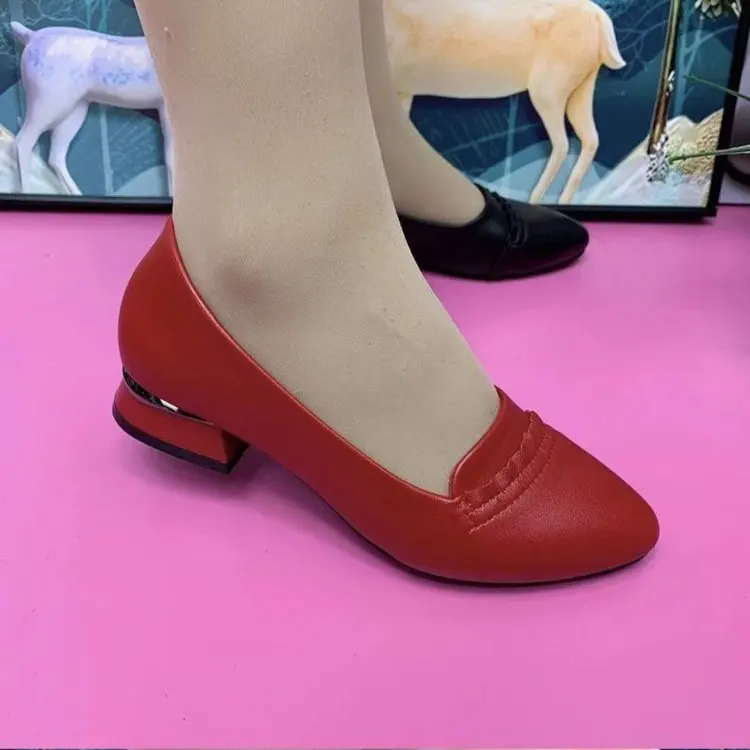 Spring Women Shoes Fashion Pointed Toe Low-heeled Women Leather Shoes Solid Slip on Casual Shoes Soft Comfort Autumn Mom Shoes