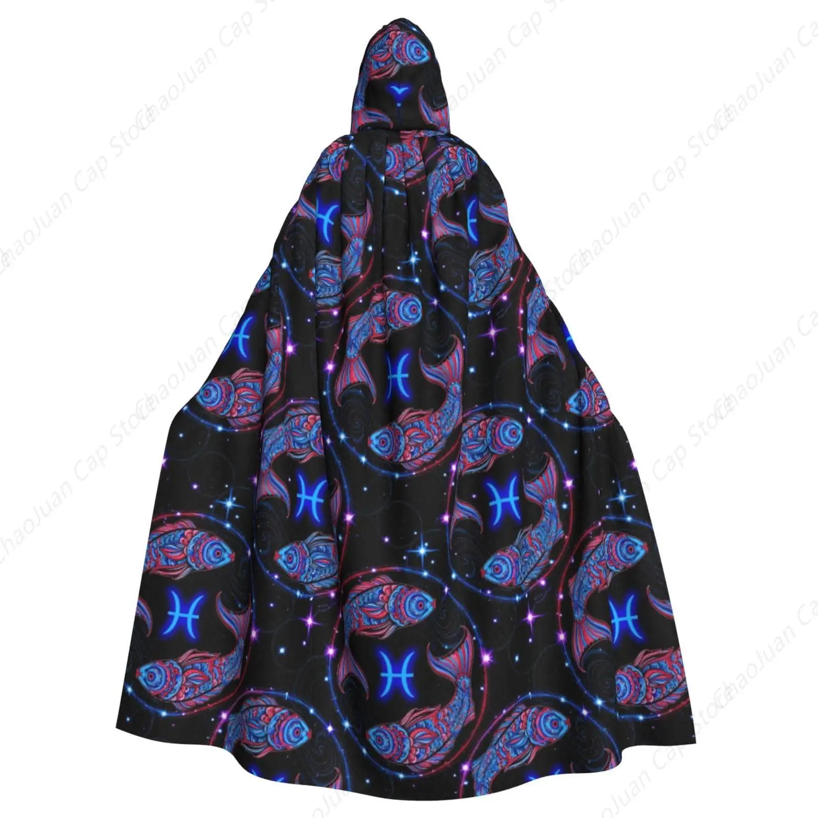 Halloween Christmas Costumes Hooded Cape Cosplay Party Cloak Witch Wizard Robe Compatible with Constellation Zodiac Sign Pisces