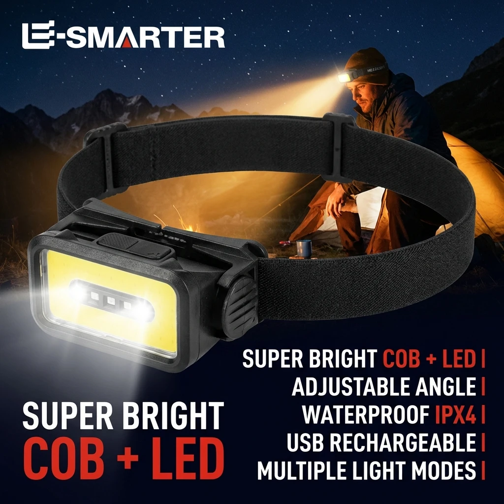 USB Rechargeable Headlamp Portable LED Headlight Built in Battery Torch Portable Working Light Fishing Camping Head Light