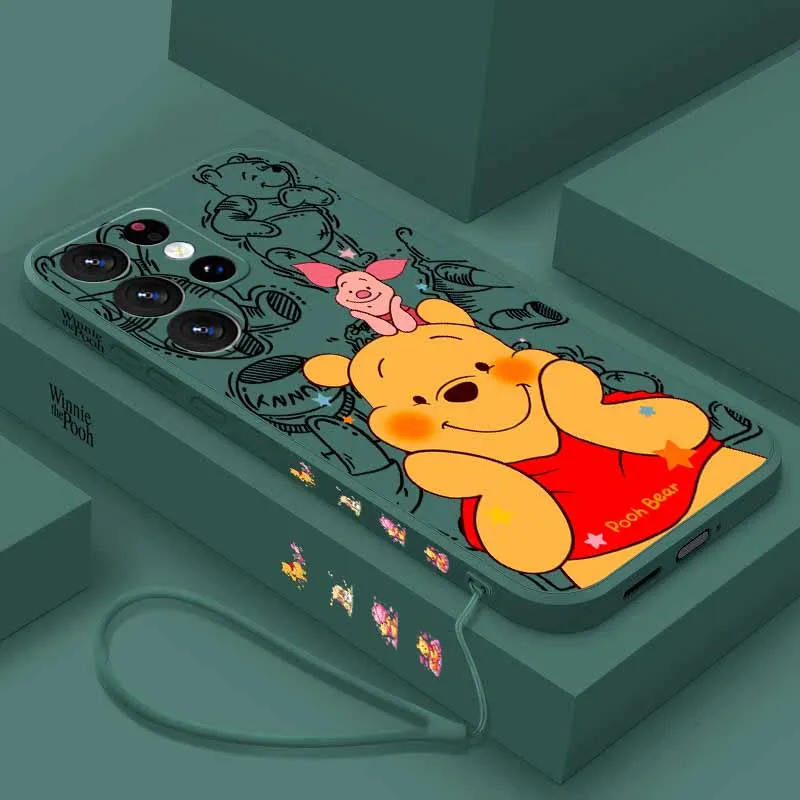 Disney Winnie the Pooh For Samsung A73 A72 A71 A60 A57 A56 A55 A54 A53 A52 A51 A42 A36 A34 A33 A32 A31 A26 Liquid Left Rope Case