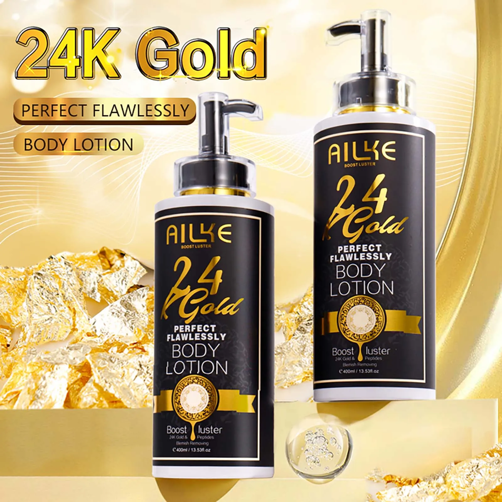 AILKE 24k Gold Lotion pour le corps parfaite et impeccable, blanchissant, inhibe la mélanine, hydratant, protection UV, avec Nicotinamide vitamine C 1