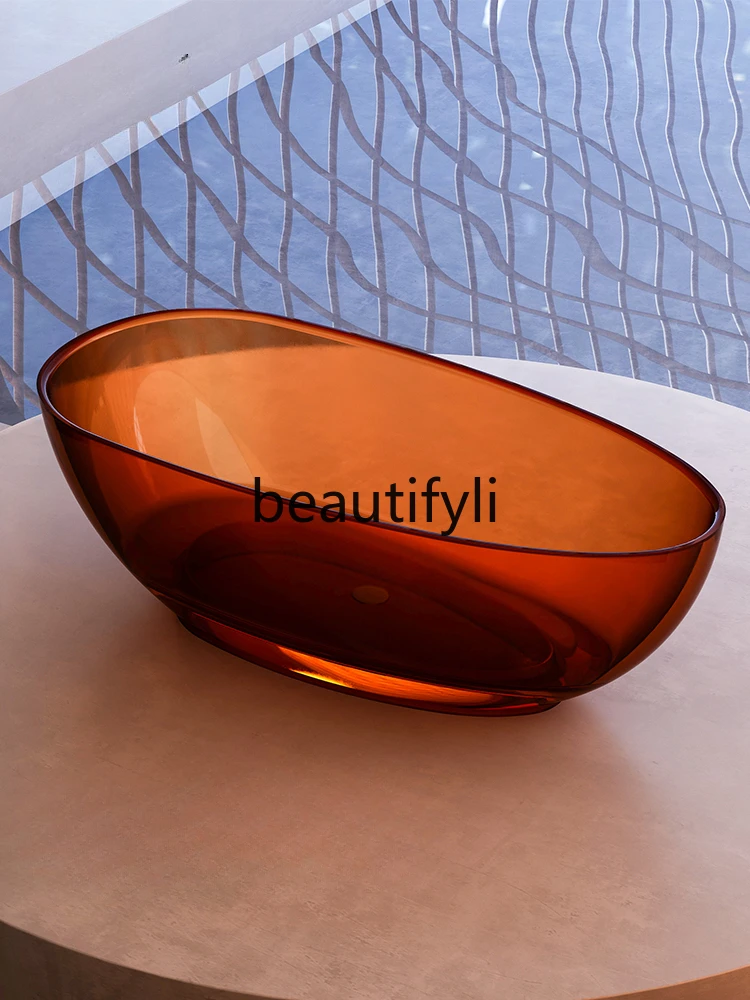 

Transparent resin bathtub household independent small apartment colored crystal glass thick edge goose egg bathtub