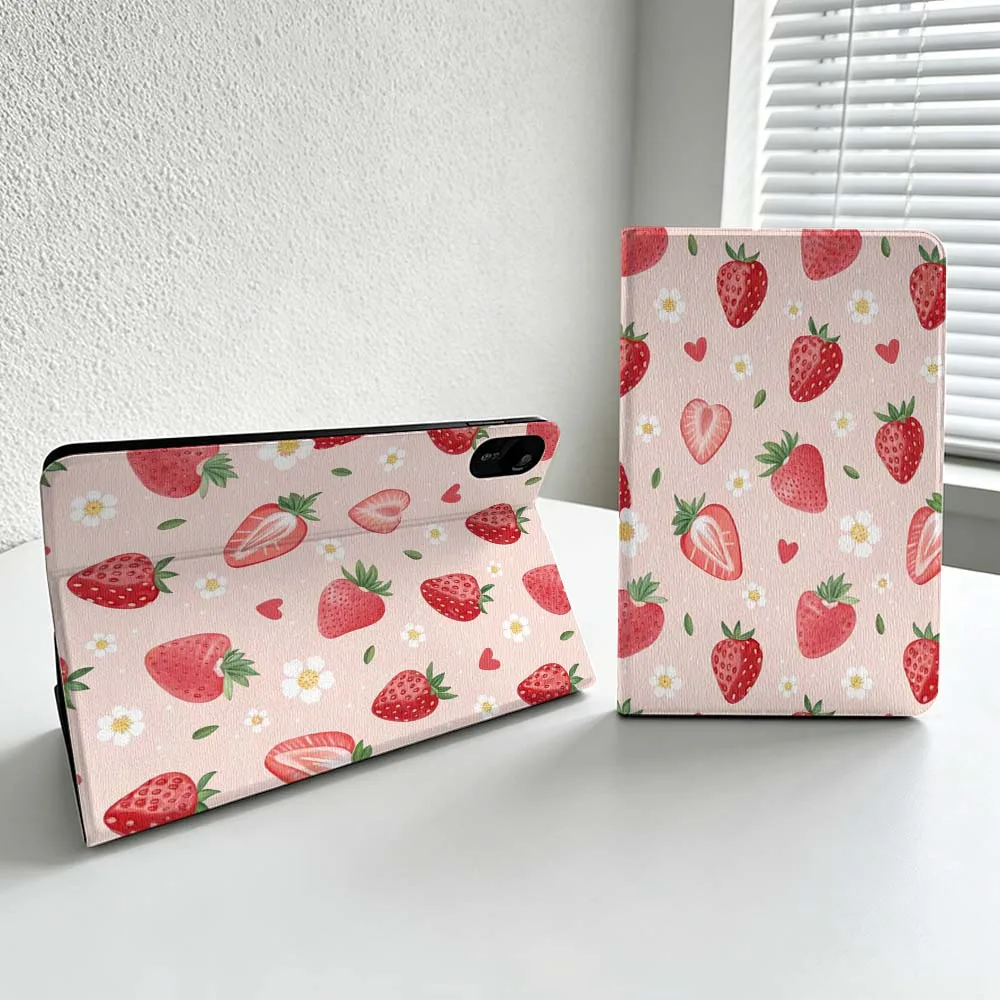 Cartoon Strawberry Bow Pattern Cover For Xiaomi Redmi Mi Pad 8 7 6 5 4 2 SE K Pro Max Ultra Poco Pad Soft Inch Tablet Case