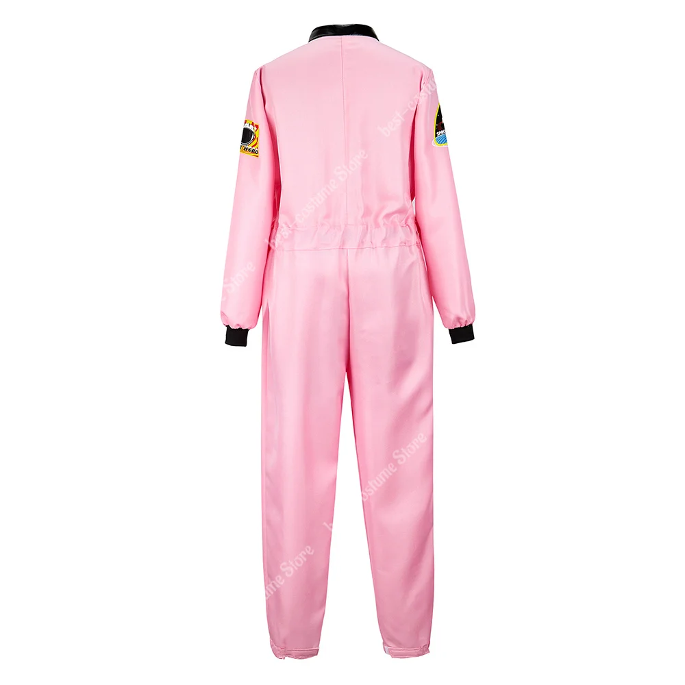 Women Astronaut Costume Men Adult Kids Family Astronaut Costume Plus Size Jumpsuit Zipper Space Suit Uniform Pink White Blue