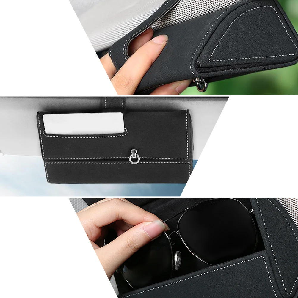 

1Pcs Car Visor Glasses Case Durable Back Buckle Design Fits All Vehicles Suv Trucks Easy Install Black Automobile Glasses Case
