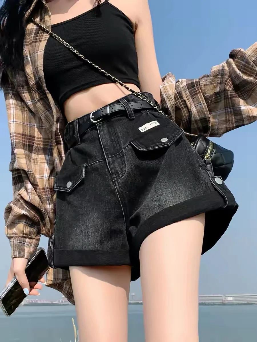 American Style Vintage High Waist Wide Leg Jeans Shorts Women Summer plus Size Cuffed Design Slimming Trendy Girl Shorts