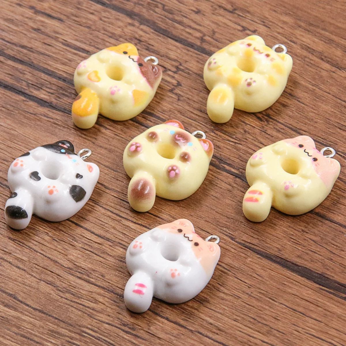 10PCS DIY resin accessories, cute cat donut pendant, luggage bracelet, mobile phone pendant
