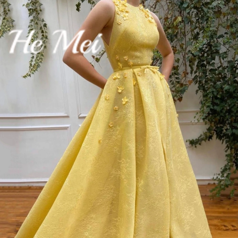 Prom Dress For Women Elegant A Line O-Neck Tank Formal Occasion Evening Gowns Sweep Train Flower Party Dresses فساتين الحفلات