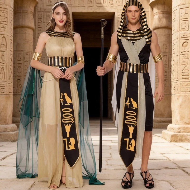 

Adult Egyptian Pharaoh & Cleopatra Costume Couple Halloween Cosplay Outfit