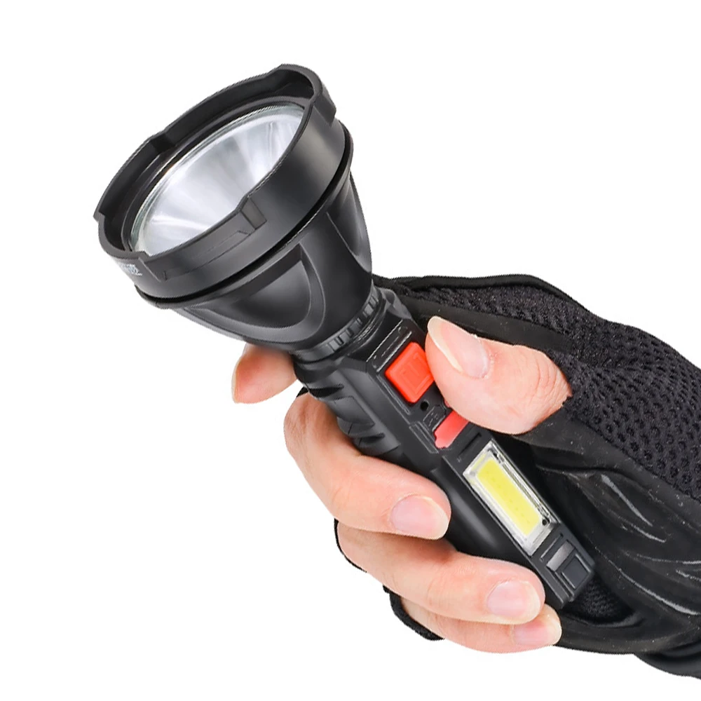 Outdoor Portable LED COB Dual Light Source Flashlight Super Bright Long-Range Tactical Torch USB Rechargeable Emergency Lantern