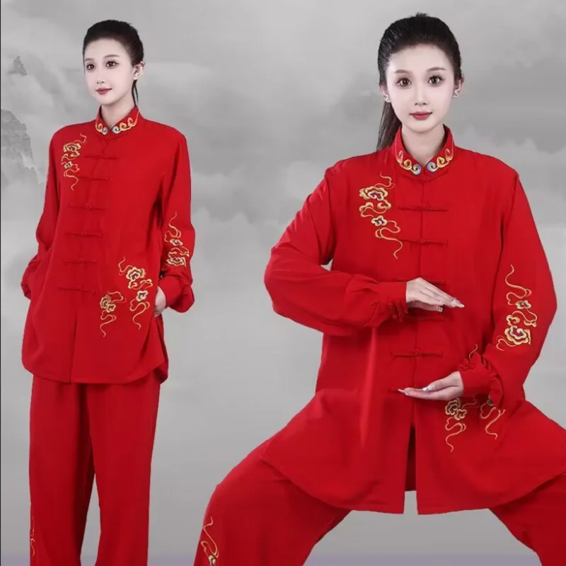 

Hot Sale Women's New Chinese Style Tai Chi Sport Jacket Pants Sets Fashion Embroidery Flower Kung Fu Martial Arts Suit XS-XXXL
