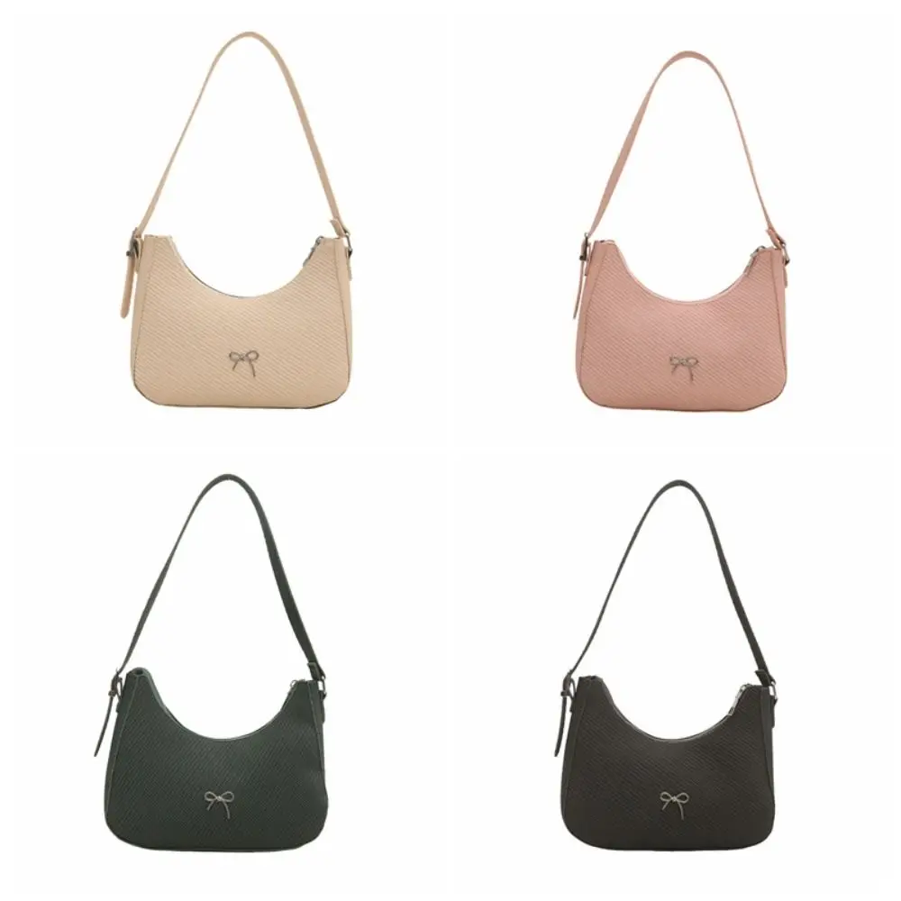 한국 스타일 PU 가죽 신상 디자인 언더암 백 대용량 스윗 보우노트 암핏 백 Y2K 핸드백 여성 숄더백