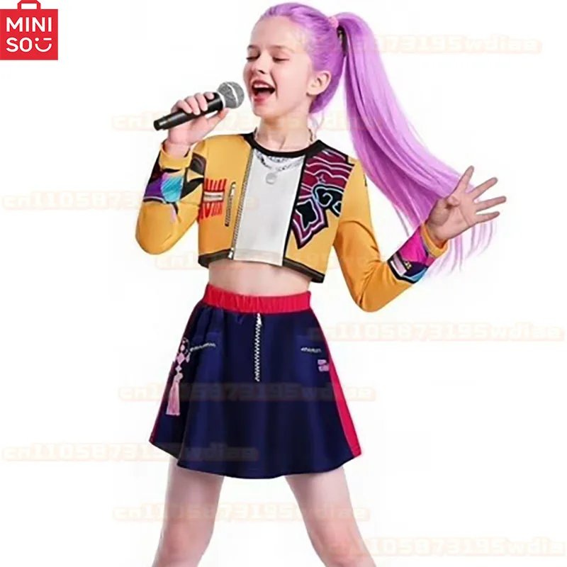 Girls Kpop Zoey Cosplay Costume Halloween Demon Hunters Rumi Mira Cosplay Tops Skirt Clothes Printed Stage Dress Kids Role Play