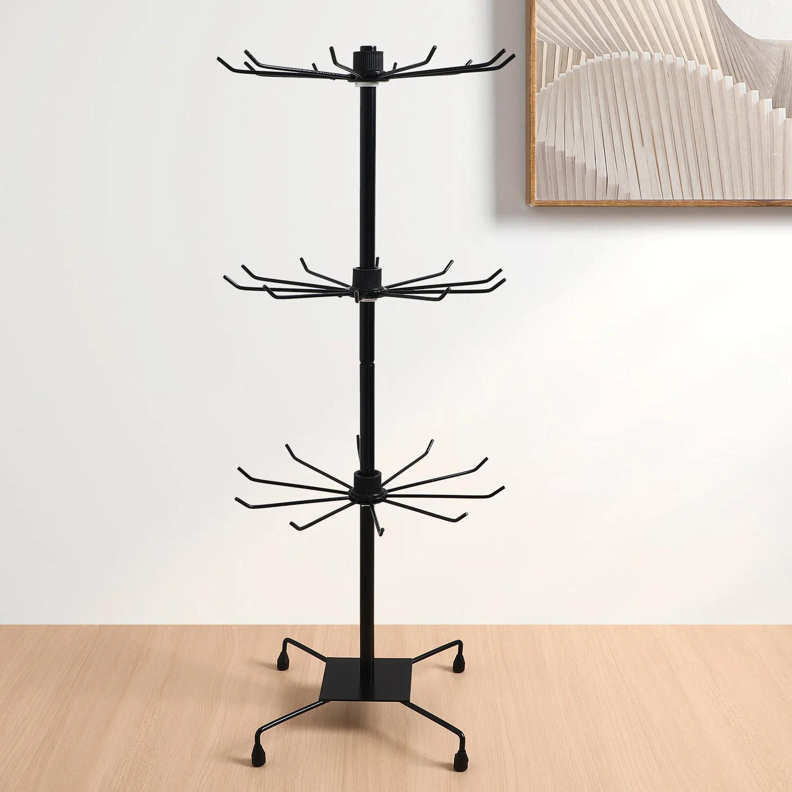 1Pcs Stoving Varnish Finished 3-Tier Rotating Hat Hanger Display Stand Heavy Duty Iron Headwear Rack for Light Accessories