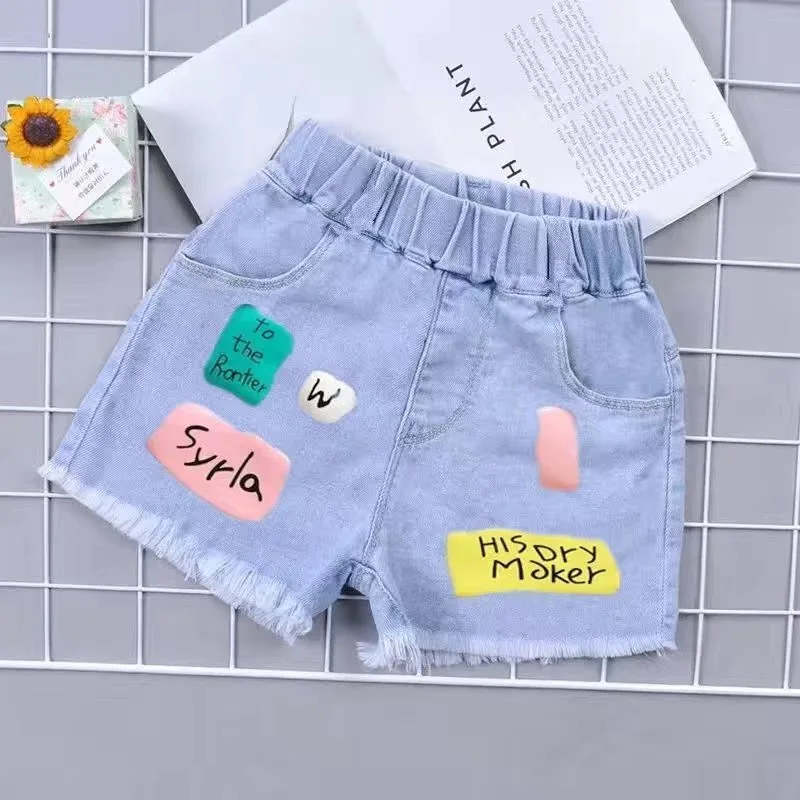 Shorts en denim pour enfants, pantalons à manches courtes pour petites filles, pantalons moyens pour enfants, pantalons de cinq minutes, été, nouveau, 2025