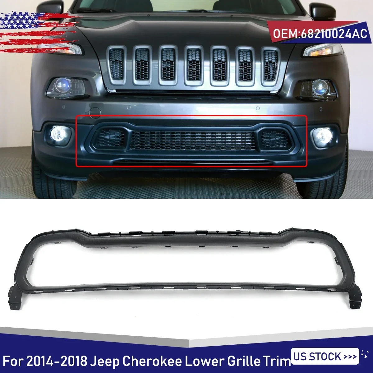 for 2014-18 JEEP CHEROKEE FRONT FASCIA LOWER GRILLE TRIM SURROUND NEW MOPAR GENUINE